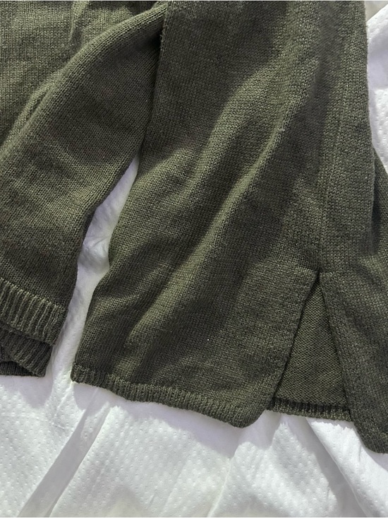 American Eagle Outfitters Olive Green Crewneck Sweater Off Shoulder Bell Sleeve - Picture 4 of 6